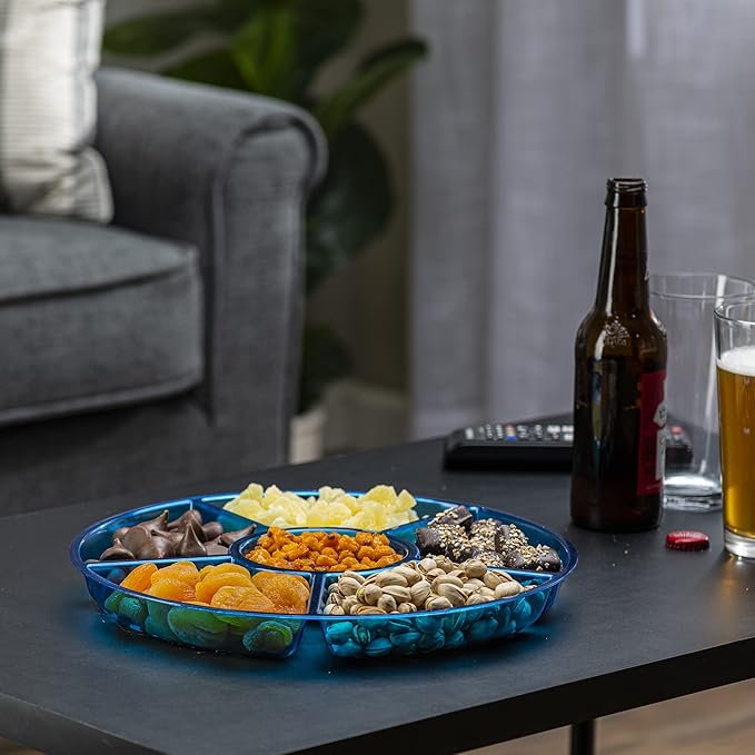 Plasticpro 6 Sectional Round Plastic Serving Tray/Platter (8, Blue)