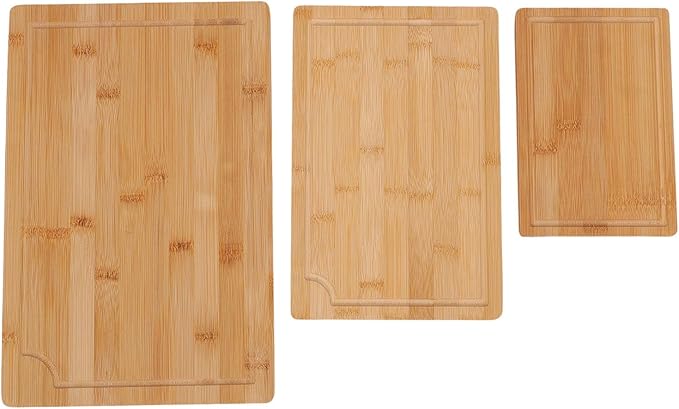 Pomya Smooth Wood Chopping Boards With Grooves | Three Piece Cutting Board Set With Inner Handles For Cleaver And Kitchen Prep