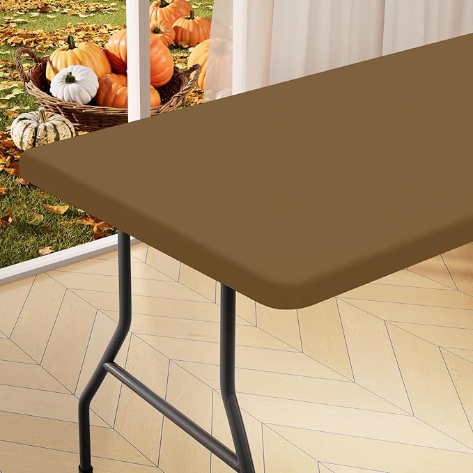 homing Rectangle Table Cloth Cover, Waterproof Polyester Elastic Fitted Tablecloth, Fits for 5 Foot Folding Tables, Washable Table Protector for Picnic, Camping, Outdoor (Brown, 30" x 60")