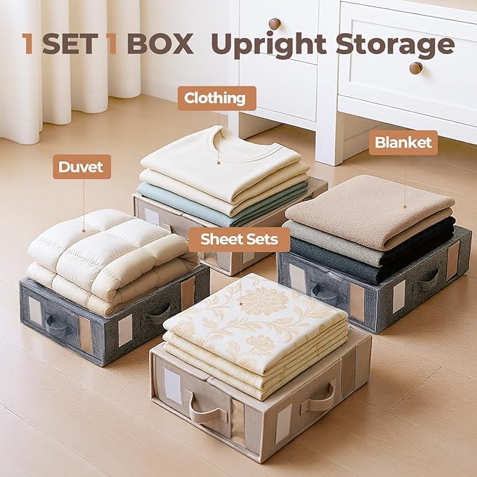 6Pack Sheet Organizers and Storage - King/Queen Size Sheet Storage Organizer with Window, Foldable & Dustproof Sheet Organizer for Linen Closet for Summer Blankets & Sheet Sets,Grey