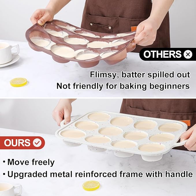 CAKETIME Silicone Muffin Pan, Metal Reinforced Frame Regular Size 2.8 Inch Cupcake Pan with Handle 12 Cups Nonstick Muffin Tray for Baking BPA Free 1 Pack Confetti