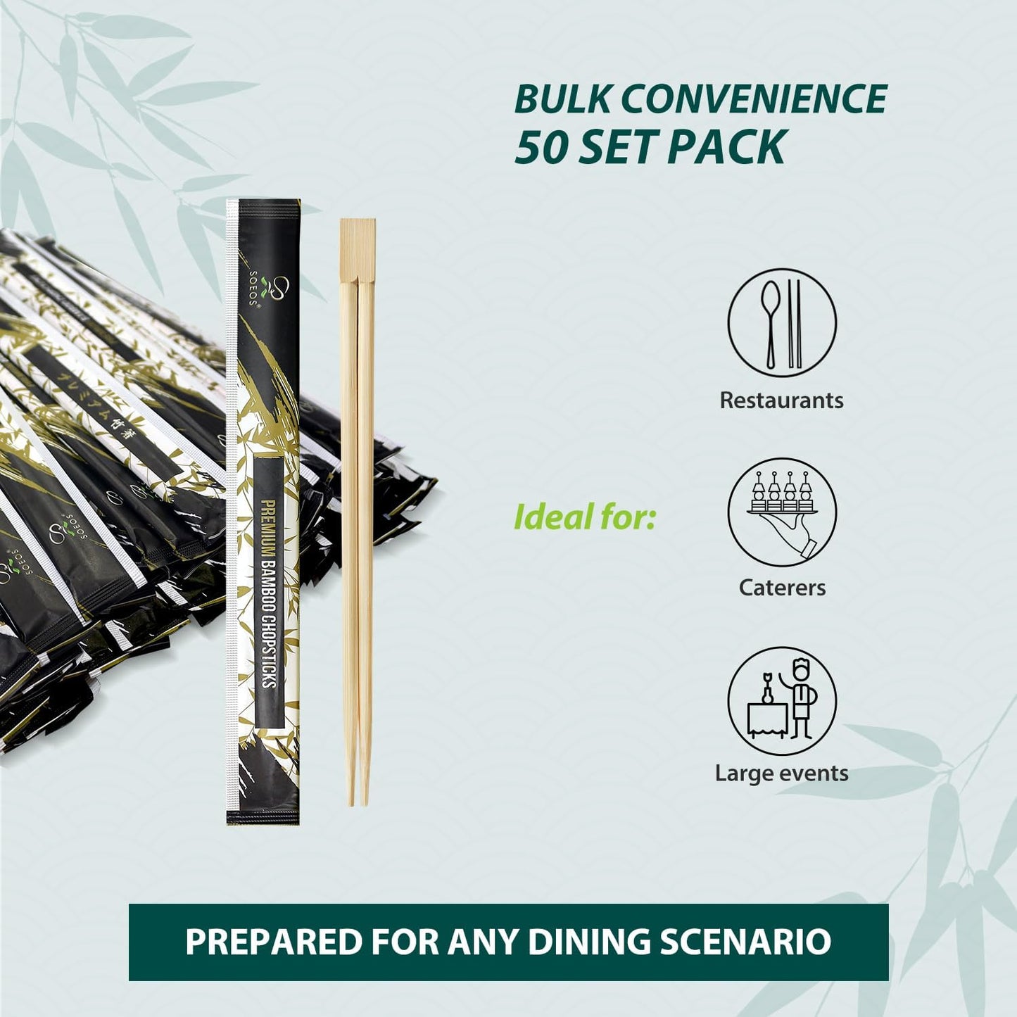 Soeos 100 Disposable Chopsticks Bulk - Natural Wooden Chopsticks & Bamboo Chopstick for Sushi, Takeout, Party - Splinter-Free, Individually Wrapped Single-Use Chopstick (Approx.100 Pairs)