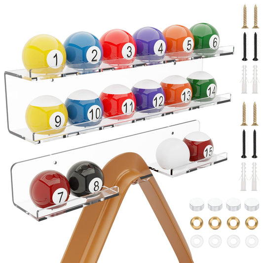 Cosmos Acrylic Billiard Ball Storage Shelf Set Pool Ball Wall Mount Rack Pool Accessory Wall Holder for 16 Balls Billiard Pool Ball Cue Ball Billiard Ball Rack in Billiard Room Bar (Transparent Clear)