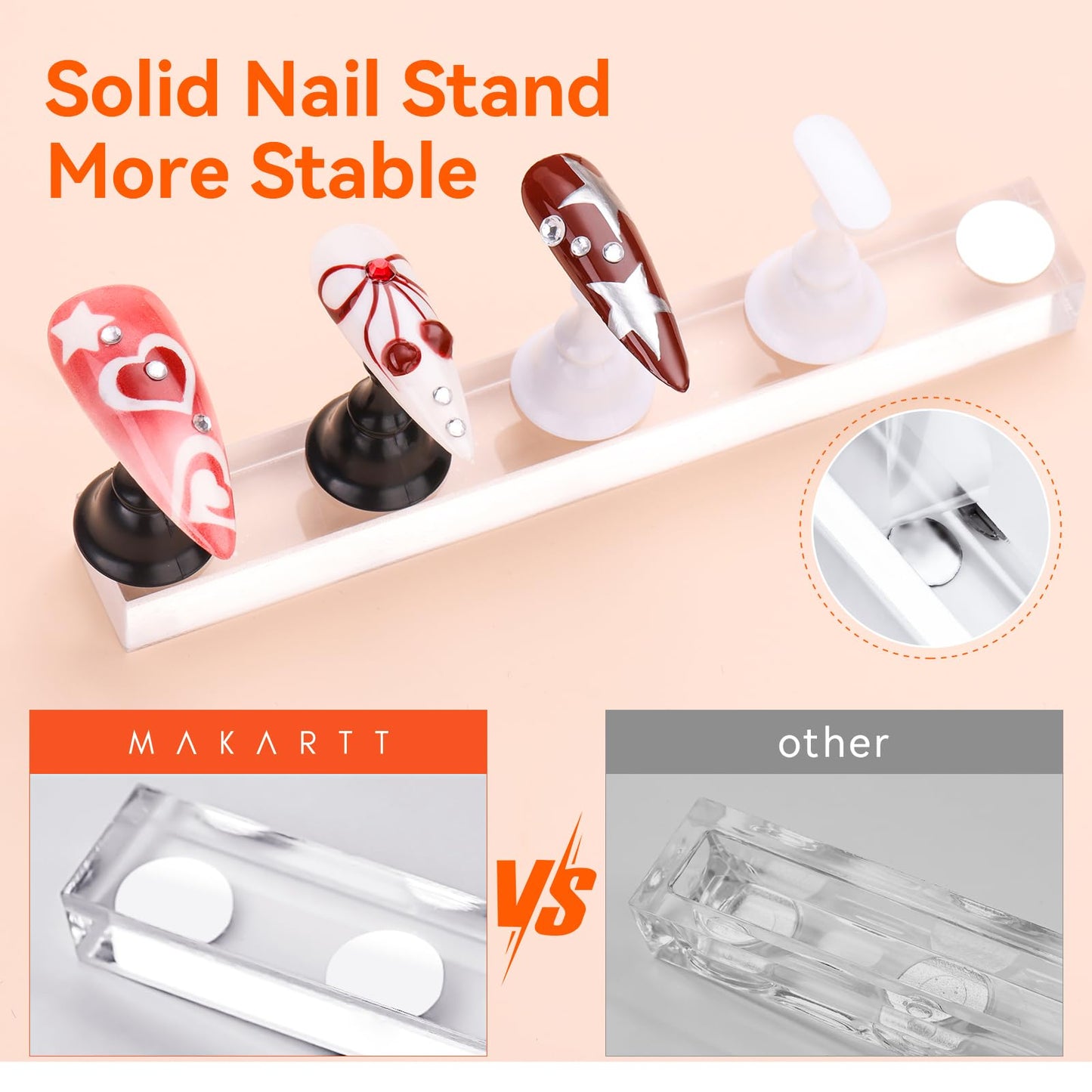 Makartt Press on Nails Stand: Black and White Nail Holder for Painting Nails, Stands for Art Display Practice, Magnetic Fake Holders with 1M Double-Sided Tape DIY Home Salon Use