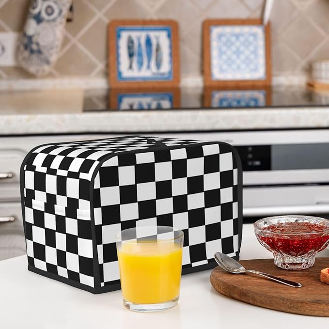 Toaster Cover 2 Slice Checkerboard Pattern Black White Kitchen Small Appliance Covers with Pockets Dust and Fingerprint Protection
