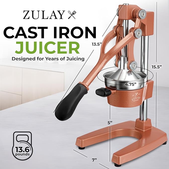 Zulay Kitchen Cast Iron Juicer - Heavy Duty Manual Juicer with Detachable Strainers for Easy Cleaning, Orange Juice Press for Citrus Fruits, Perfect for Bartenders, Juice Lovers & Health Enthusiasts