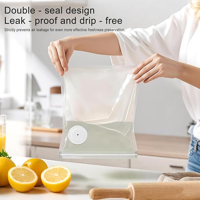 MEGAWISE Vacuum Zipper Bags 20Pcs (12 * 13.5in), BPA Free, Reusable Food Storage Bags with Air Valve for Sous Vide Cooking/Freezer/Microwave Heating, with 5 Seal Clips.
