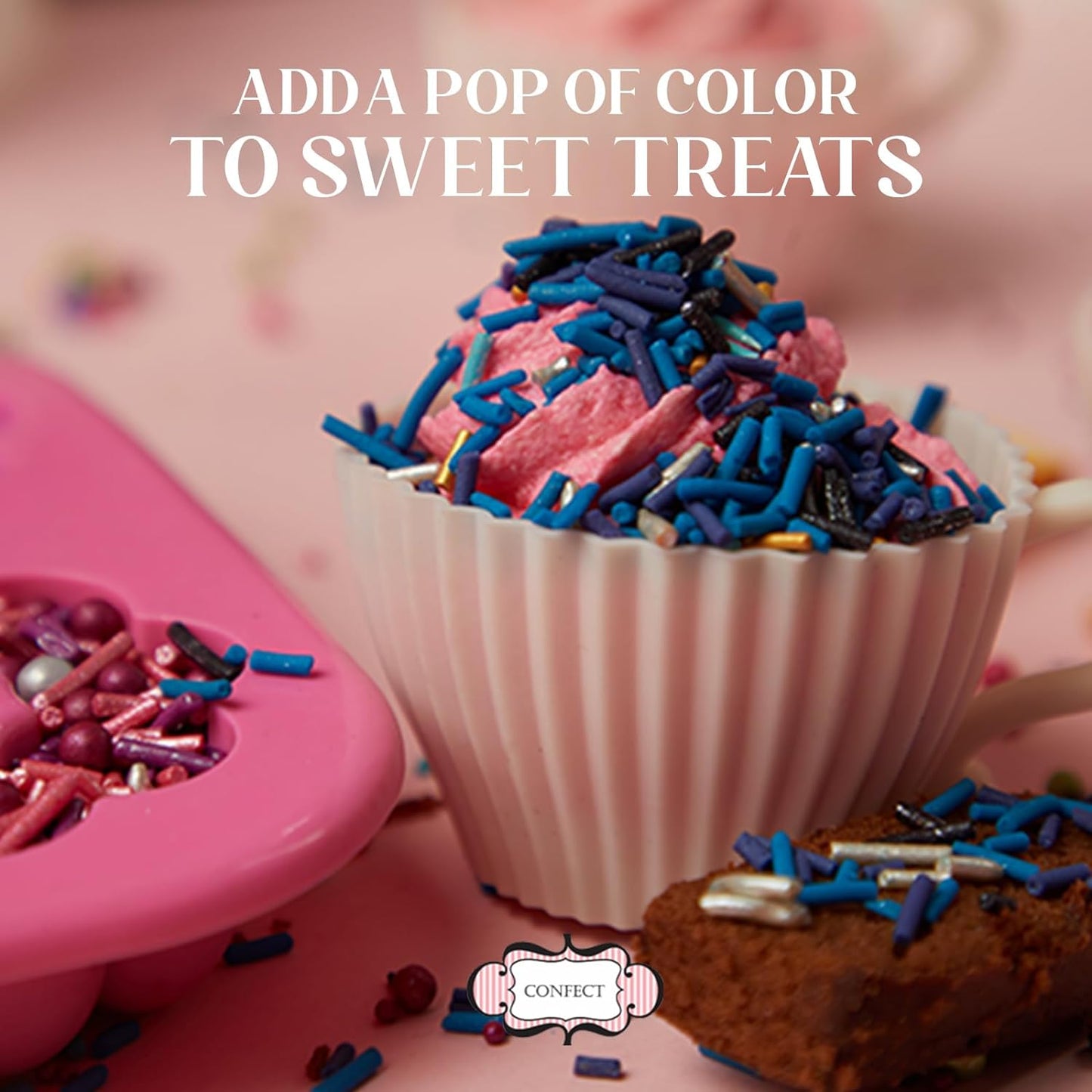 Confect Sprinkles Retro Pop Disco Ball Mashup Sprinkles Mix Navy Blue, Grey, Hot Pink, Sliver & White Dragees for Cakes & Cupcakes Decoration Assorted pack of 5 | Vegan, Gluten-Free, Dairy-Free, Palm Oil-Free, No Artificial Dyes - 5 Oz