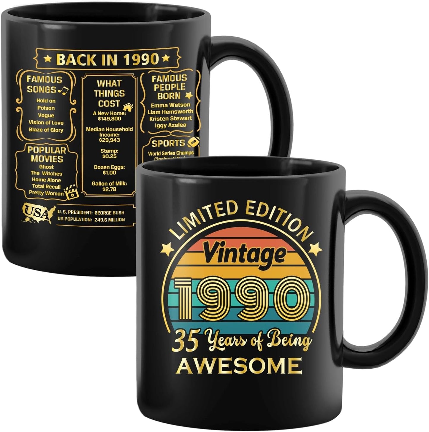 QUPT 35th Birthday Gifts for Women Men, 35th Birthday Gifts for Him, 1990 Birthday Gifts for Women Men, 35 Years Old Gifts, 1990 Birthday Gifts for Her Him, 35th Birthday Presents Coffee Mug