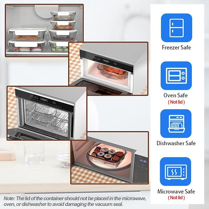 Vacuum Sealer & Food Storage Container for Food, Vacuum Sealer Machine+ 6 Glass Food Storage Containers +10 Food Saver Sealer Bags | Keep Food Fresh Longer,Ideal for Meal Prep, Marinating