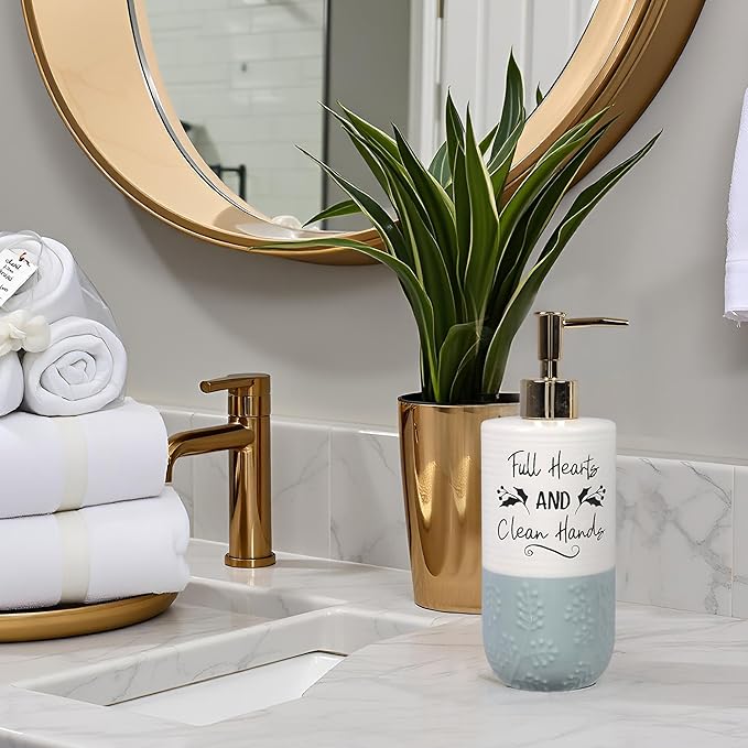 Young's Inc Ceramic Soap Dispenser, Happy Camper Buffalo Plaid Shampoo and Conditioner Dispenser, Modern Bathroom Essential with Plastic Pump, 5"