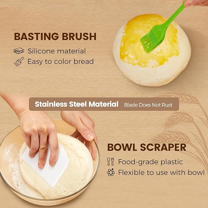Banneton Bread Proofing Baskets and Sourdough Bread Baking Supplies - Sourdough Starter Kit 10" Oval Set of 2, 6 Accessories