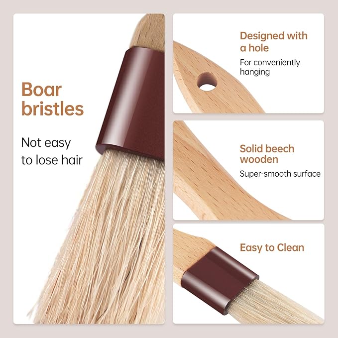 Pastry Brushes for Baking Basting Brush with Boar Bristles and Beech Hardwood Handles Culinary Oil Brush for Barbecue Butter Grill BBQ Sauce Baster Marinade Kitchen Food Cooking Brushes (1"- 2PCS)