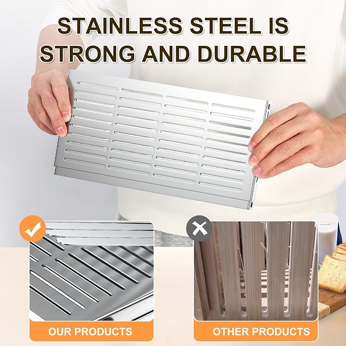 Stainless steel Bread Slicer for Homemade Bread,Adjustable Width,Foldable Compact,Bread Slicing Guide,Bread Loaf Slicer,for Cakes,Bagels,slice is 0.5",Bread width: 5.5"-8.3" (Mirror Silver)