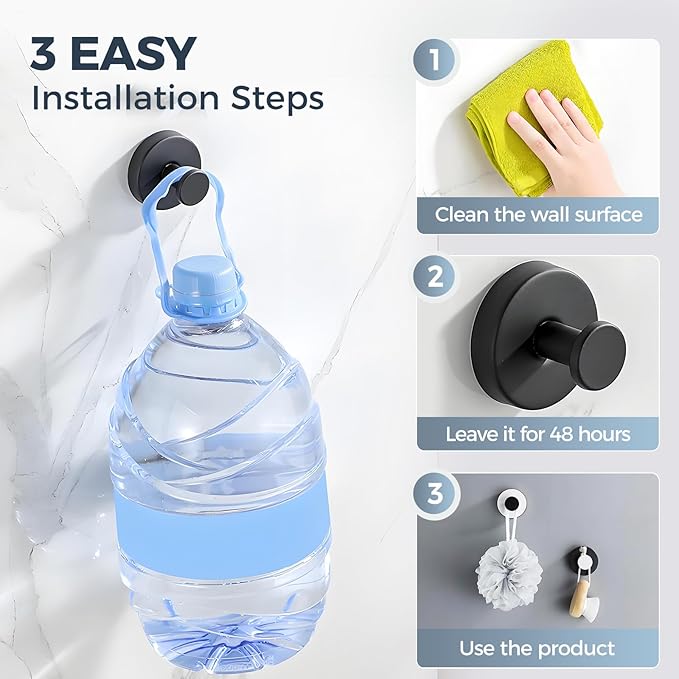 Suction Cup Hooks for Wreaths on Glass, 2025 New No Drill Suction Cup Hooks for Shower, Wreath Hanger Holder for Front Door, Upgraded Towel Hooks for Window Bathroom Mirrors (4, Black White)