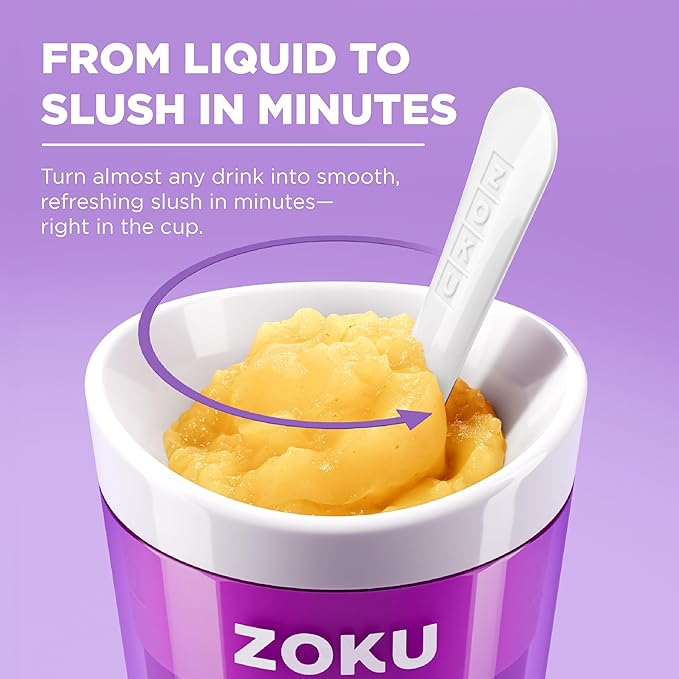 ZOKU Original Slush and Shake Maker, Slushy Cup 2 Pack for Quick Frozen Homemade Single-Serving Slushies, Fruit Smoothies, and Milkshakes in Minutes, BPA-free, Red/Blue Set of 2