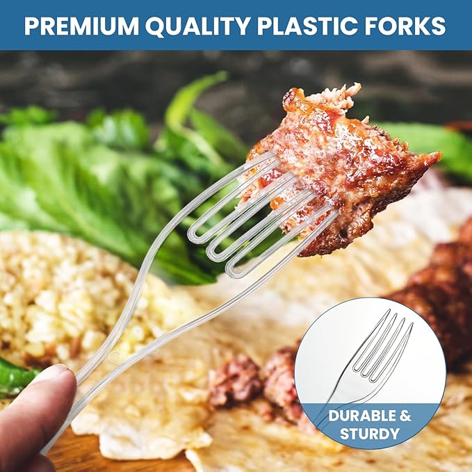 [600 Count] Clear Plastic Utensils 600 clear plastic forks and spoons Disposable 300 Forks and 300 Spoons Silverware Bulk Forks and Spoons Bulk Heat Resistant Heavy Duty Silverware