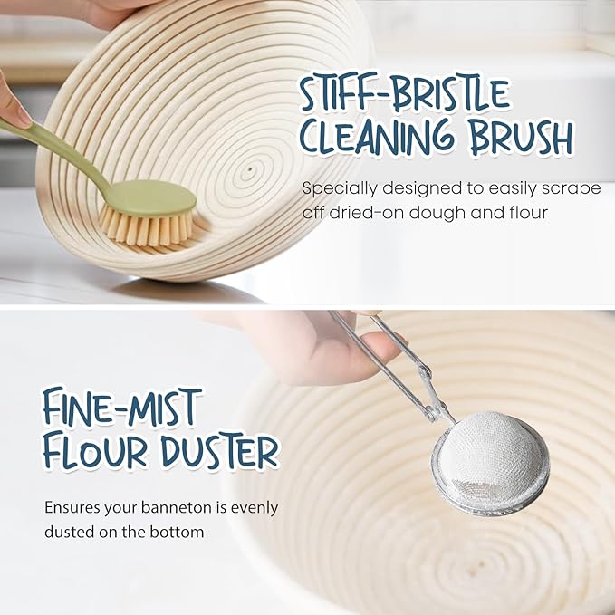 Sourdough Starter Kit, Banneton Bread Proofing Basket Set with 24oz Starter Jar, Sourdough Bread Baking Supplies with 9'' Round Banneton Baskets, Bread Making Baking Tools Gifts for Bakers