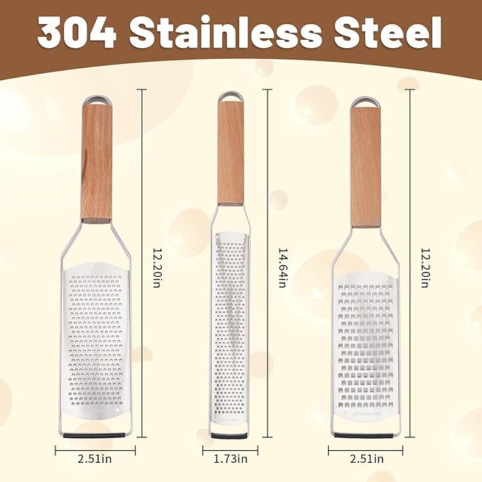 SHIKORI Professional Cheese Graters for Kitchen Stainless Steel Handheld, Metal Lemon Zester Grater With Wood Handle For Cheese, Chocolate, Spices, Kitchen Gadgets And Tools-Wideboard