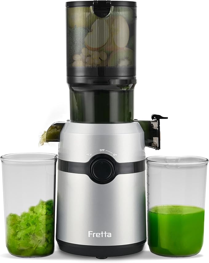 Juicer Machines,Fretta Cold Press Juicer Machines with American-Sourced PCTG Material,Fit Whole Fruits & Vegetables,Easy to Clean,Truly BPA-Free,Silver