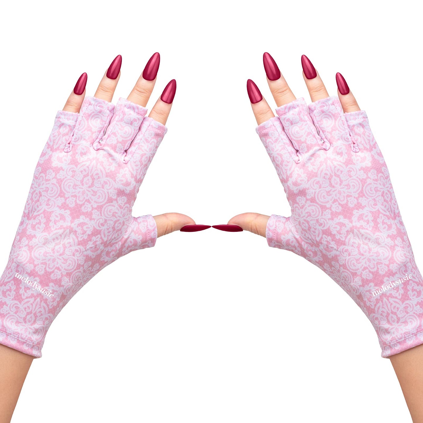 MelodySusie UV Gloves for Nails, UV Lamp Gloves for Manicures Protection, Pink of Love Gel Manicure Gloves, Nail Art Skin Care Fingerless UV Shield Gloves