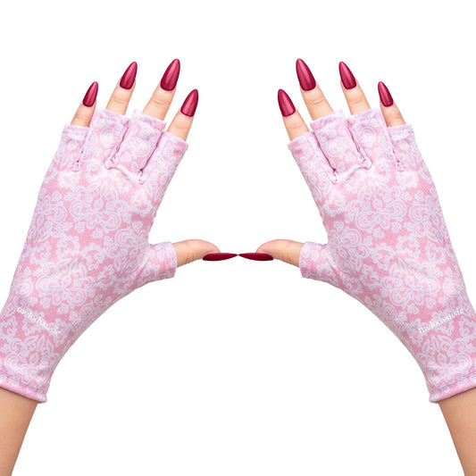 MelodySusie UV Gloves for Nails, UV Lamp Gloves for Manicures Protection, Pink of Love Gel Manicure Gloves, Nail Art Skin Care Fingerless UV Shield Gloves