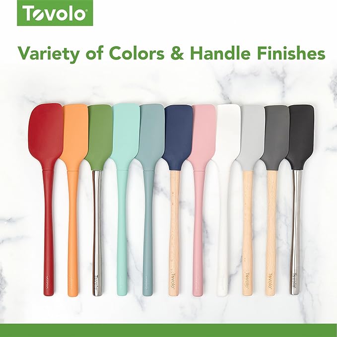 Tovolo Silicone Spatula with Wooden Handle Set of 5 Piece Silicone Kitchen Utensil Set Spoonula Jar Scraper Mini Spatula and Spoonula for Cooking Baking Mixing Folding Cayenne Red