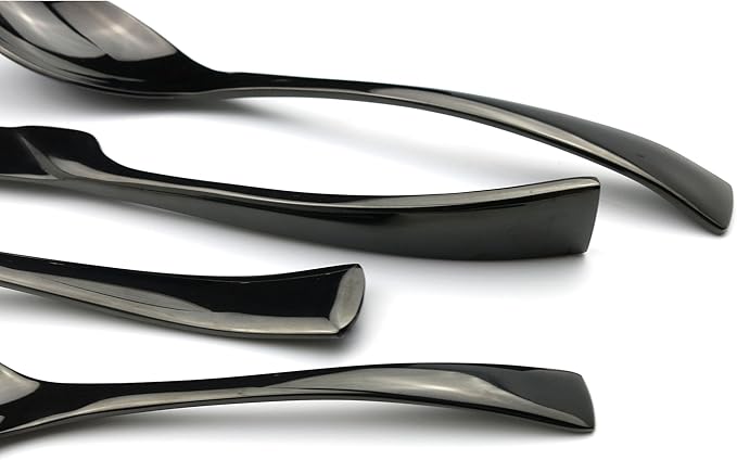 20-Piece 18/10 Stainless Steel Serrated Steak Knife Flatware Set, Mirror Polishing Black, Service for 4