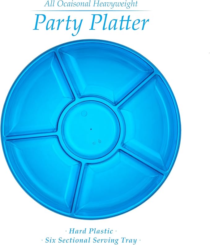 Plasticpro 6 Sectional Round Plastic Serving Tray/Platter (4, Blue)