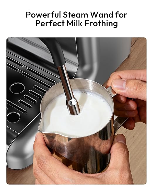 EUHOMY Espresso Machine with Grinder, 20 Bar Coffee Maker with Milk Frother Steam Wand, Professional Expresso Coffee Machines with Removable Water Tank, Latte & Cappuccino Machine for Home Barista