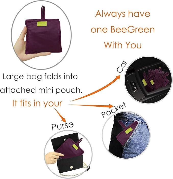BeeGreen Black Reusable Grocery Bags Wholesale Dark Reusable Kitchen Bags Bulk Foldable-Machine Washable with Zipper Storage Pouch 50 Packs