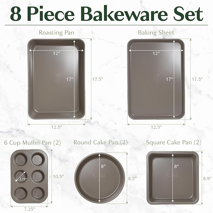 Goodful All-In-One Nonstick Bakeware Set, Stackable and Space Saving Design includes Round and Square Pans, Muffin Pans, Cookie Sheet and Roaster, Dishwasher Safe, 8-Piece, Blue Mist