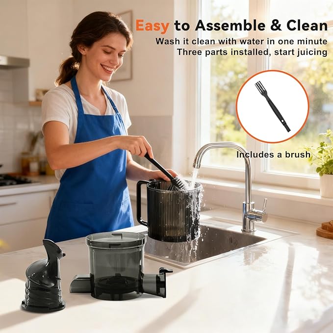 NEWBULIG Cold Press Juicer Machines, Masticating Juicer with High Juice Yield, Reverse Function, Stops Oxidation and Easy to Clean for Vegetables & Fruits, Black