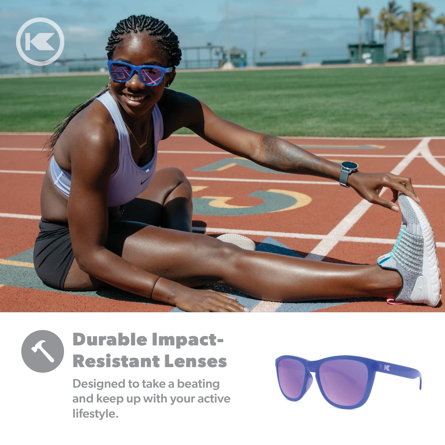 Knockaround Premiums Sport - Polarized Running Sunglasses for Women & Men - Impact Resistant Lenses & Full UV400 Protection, Neptune/Lilac