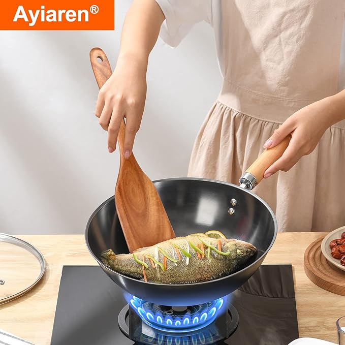 Best Non Toxic Wooden Spatula for Cooking Utensils Set Wood Spurtle Flat Spatulas for Kitchen Use Tools Teak Utensils Slotted Turner Bamboo Cooking Spoons Egg Utensil Cast Iron Scraper Thin Spatula