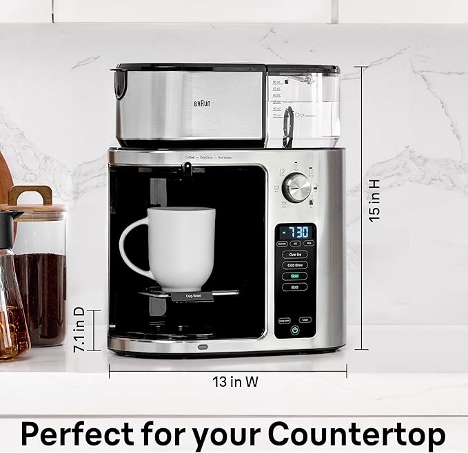 Braun MultiServe Plus 10-Cup Drip Coffee Maker - Hot & Cold Multi-Serve Brewer with Programmable Timer and Auto Start, Over Ice Function, Stainless Steel & Pod-Free Design, KF9270SI