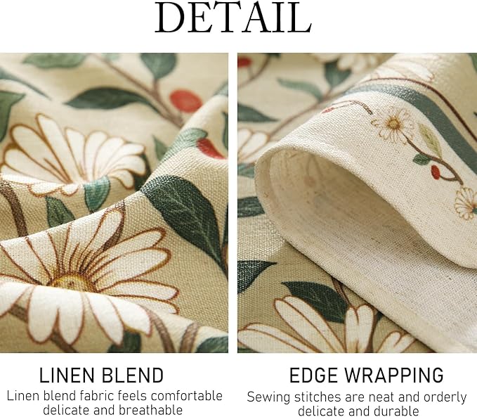 ISAENNE Designer Green Linen Small Rectangular Tablecloth,Floral French Country Indoor Table Cloth,Stain Resistant Home Decor Tablecloths for Dining Kitchen Thanksgiving Party,55"*71"-Brune