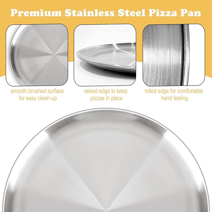 AWTBDP 12 Inch Pizza Pan for Oven Set of 2, Non-Stick Stainless Steel Pizza Pans, Sturdy Non-Toxic Round Pizza Tray for Cookie Pizza Pie Cake, Dishwasher Safe & Easy Clean
