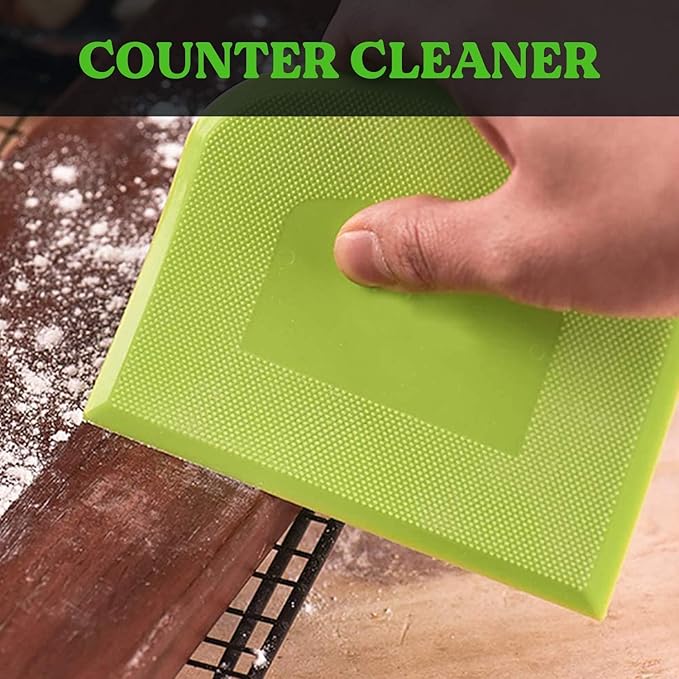 SURDOCA Dough Scraper Bench Scraper - 3P 9.5x6.1" Plastic Flexible Bowl Scraper, Sharp Edge & Angles Cake Scraper. Non-Slip Bakeware Decorating Tools Sculpting & Modeling Tools - Pink+White+Green