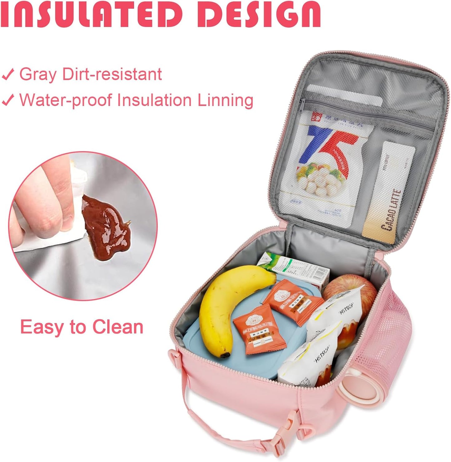 Initial Insulated Lunch Bag for Girls Kids, Back to School Gift, Reusable Leak-proof Lunch Box with Adjustable Strap for School Daycare Travel Picnic (Pink,M)