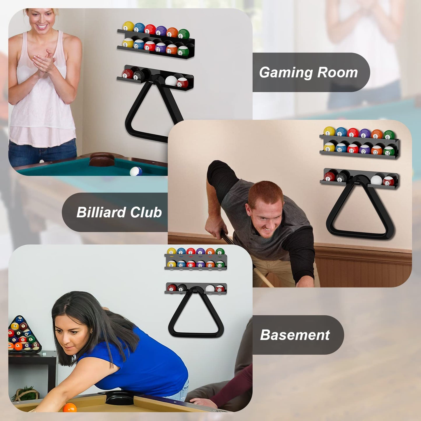 Cosmos Acrylic Billiard Ball Storage Shelf Set Pool Ball Wall Mount Rack Pool Accessory Wall Holder for 16 Balls Billiard Pool Ball Cue Ball Billiard Ball Rack in Billiard Room Bar (Solid Black)