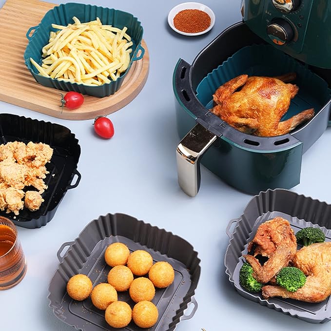 Silicone Baking Tray Reusable Air Fryer Liners Basket Nonstick Oven Baking Pan Multifunctional For Kitchen Gadgets 2Pcs Grey