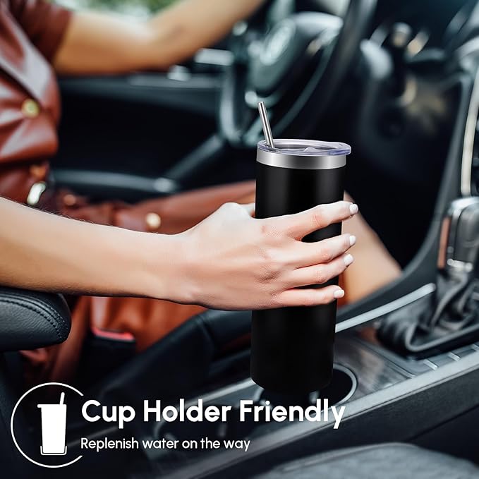 Volhoply 8 Pack Skinny Tumblers with Lid and Straw, 20oz Stainless Steel Straight Tumbler Bulk, Vacuum Insulated Coffee Mug for Home, Office, Travel, DIY (Mix Color,8 Pack)