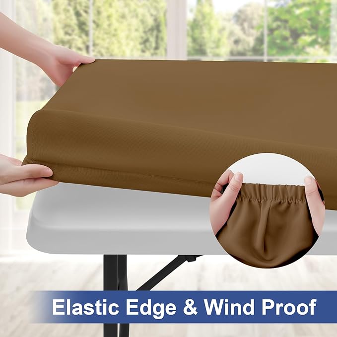 homing Rectangle Table Cloth Cover, Waterproof Polyester Elastic Fitted Tablecloth, Fits for 6 Foot Folding Tables, Washable Table Protector for Picnic, Camping, Outdoor (Brown, 30" x 72")