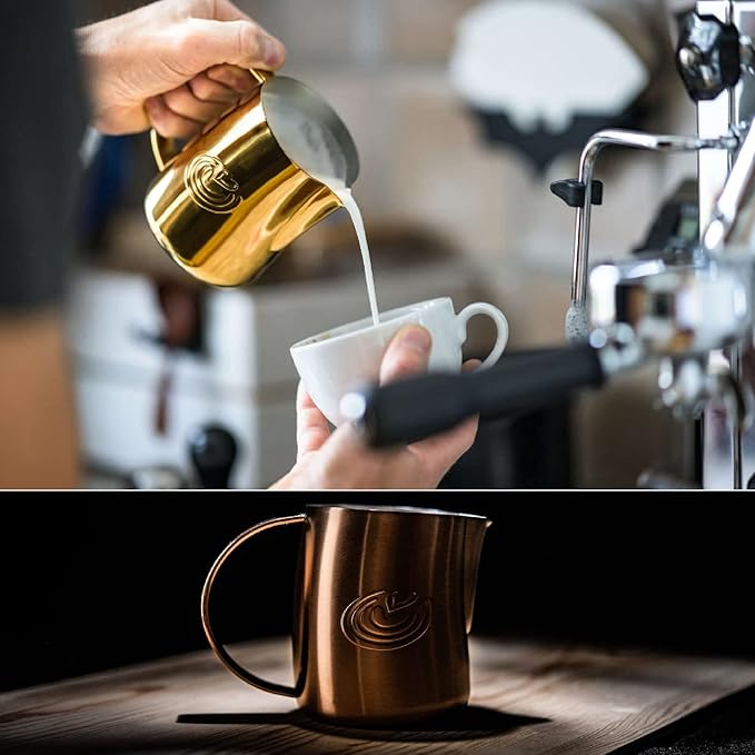 Barista Swag Curved Body Coffee Milk Frothing Cup for Espresso Machines Latte Art 500ml Steaming Pitchers (Mirror Rose Gold)