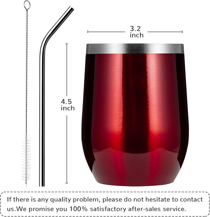 MEWAY 12oz/12 Pack Wine Tumbler Glasses with Lid -Double Wall Vacuum Stainless Steel Travel Tumbler Mug,Stemless Insulated Wine Cup for,Coffee,Cocktails,Gifts (Burgundy,Set of 12)