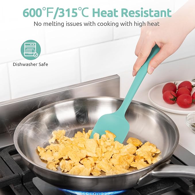 U-Taste 18/8 Stainless Steel Measuring Cups and Spoons Set of 10 and 600ºF Heat Resistat Silicone Flexible Baking Spoon Spatula & Cooking Scoop Spoonula (Aqua Sky)
