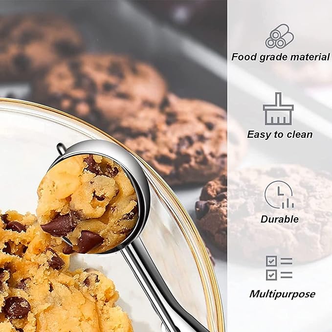 Cookie Scoop, Mini Cookie Scoops for Baking, 2 Tsp/ 10 ml/ 0.34 oz Cookie Scooper for Baking,18/8 Stainless Steel Cookie Dough Scoop with Non-slip Grip (30mm)
