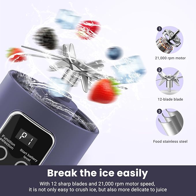 Portable Blender Personal Electric USB，500ML Portable juicer Shakes and Smoothies Blender，Small Blenders，Mixing，Compact、Convenient and Versatile (Purple)