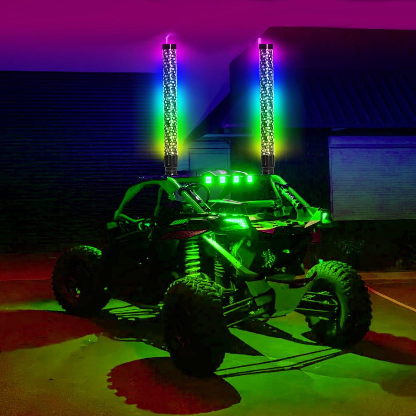 2PCS 2FT Fat Whip Lights with Function-Remote&APP Control Compatible with UTV ATV RZR Polaris Buggy Offroad Truck Accessories RGB Chasing Dancing Lighted Antenna Whips